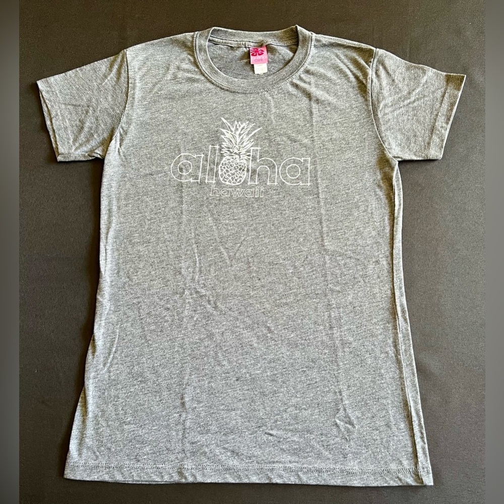 Island Girl Aloha Hawaii Graphic Tee T-Shirt Womens Size Large Gray Short Sleeve